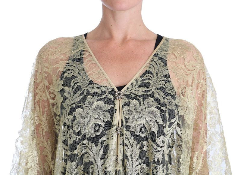 Robe cape en dentelle florale dorée et cristaux Dolce &amp; Gabbana