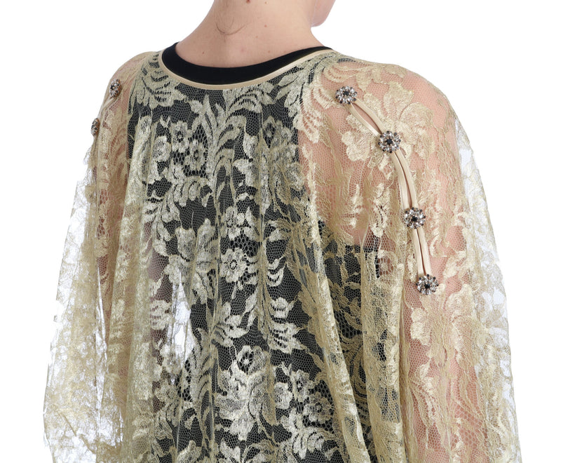 Robe cape en dentelle florale dorée et cristaux Dolce &amp; Gabbana
