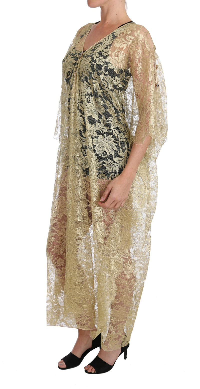 Robe cape en dentelle florale dorée et cristaux Dolce &amp; Gabbana