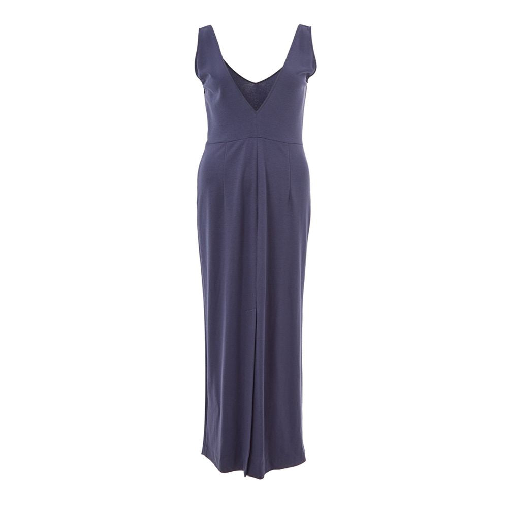 Lardini Blue Viscose Long Dress with V-Neck