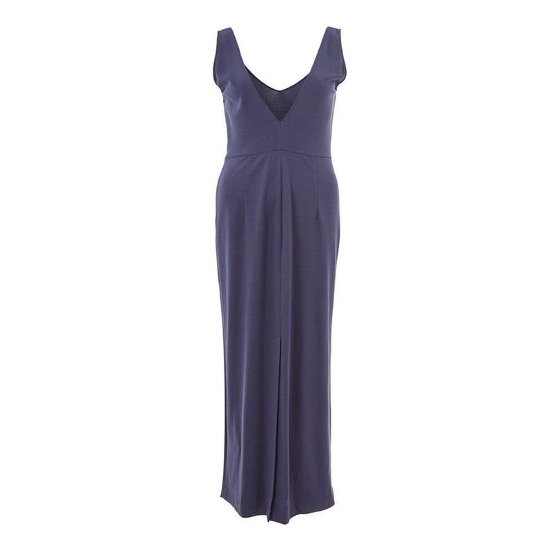 Lardini Blue Viscose Long Dress with V-Neck