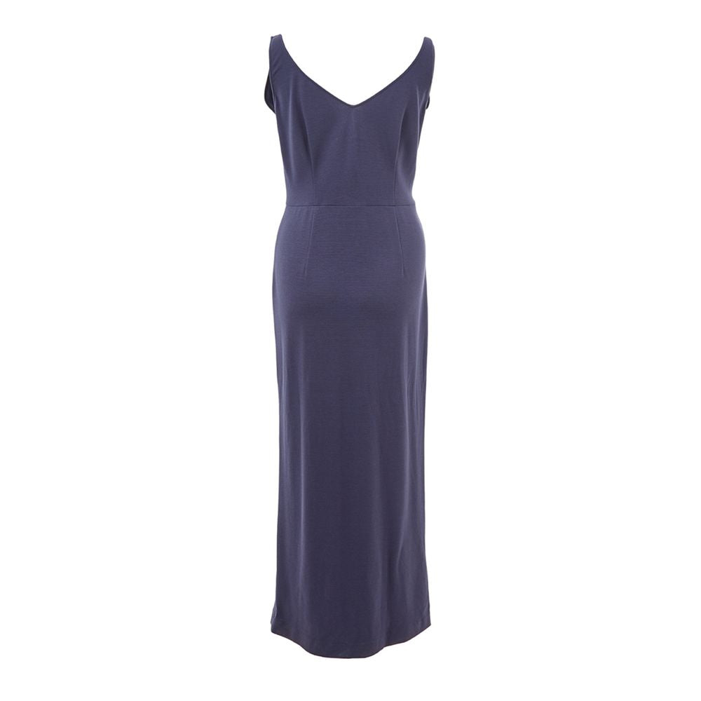 Lardini Blue Viscose Long Dress with V-Neck