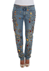 Jeans Dolce &amp; Gabbana ornés de roses de cristal et de cœurs