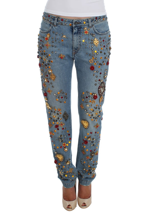 Jeans Dolce & Gabbana ornés de roses de cristal et de cœurs