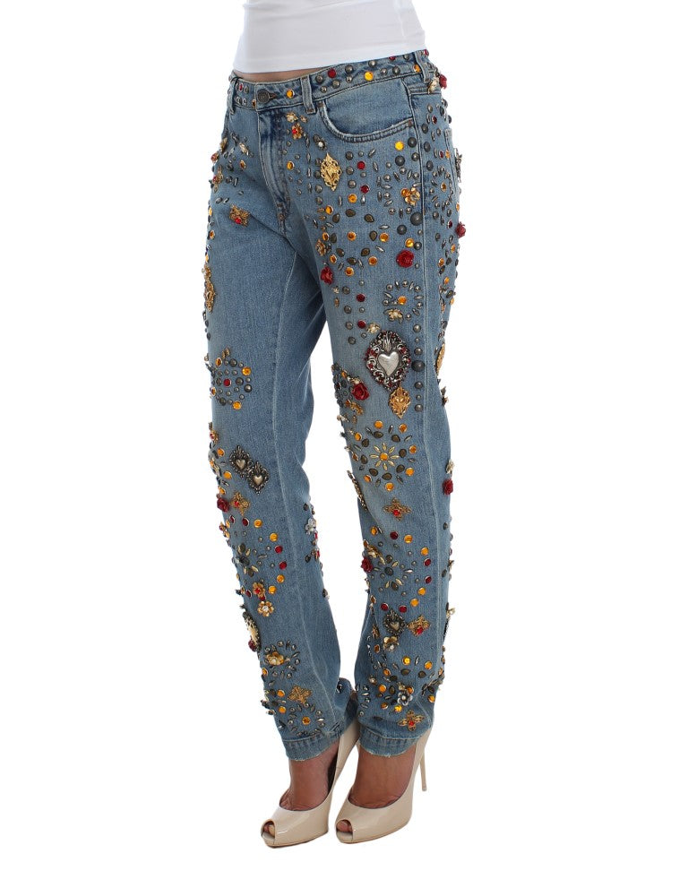 Jeans Dolce &amp; Gabbana ornés de roses de cristal et de cœurs