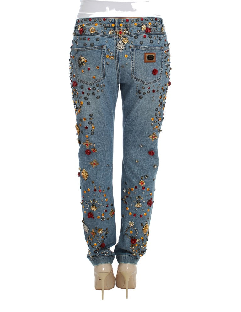 Jeans Dolce &amp; Gabbana ornés de roses de cristal et de cœurs