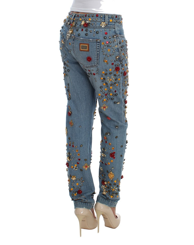 Jeans Dolce &amp; Gabbana ornés de roses de cristal et de cœurs