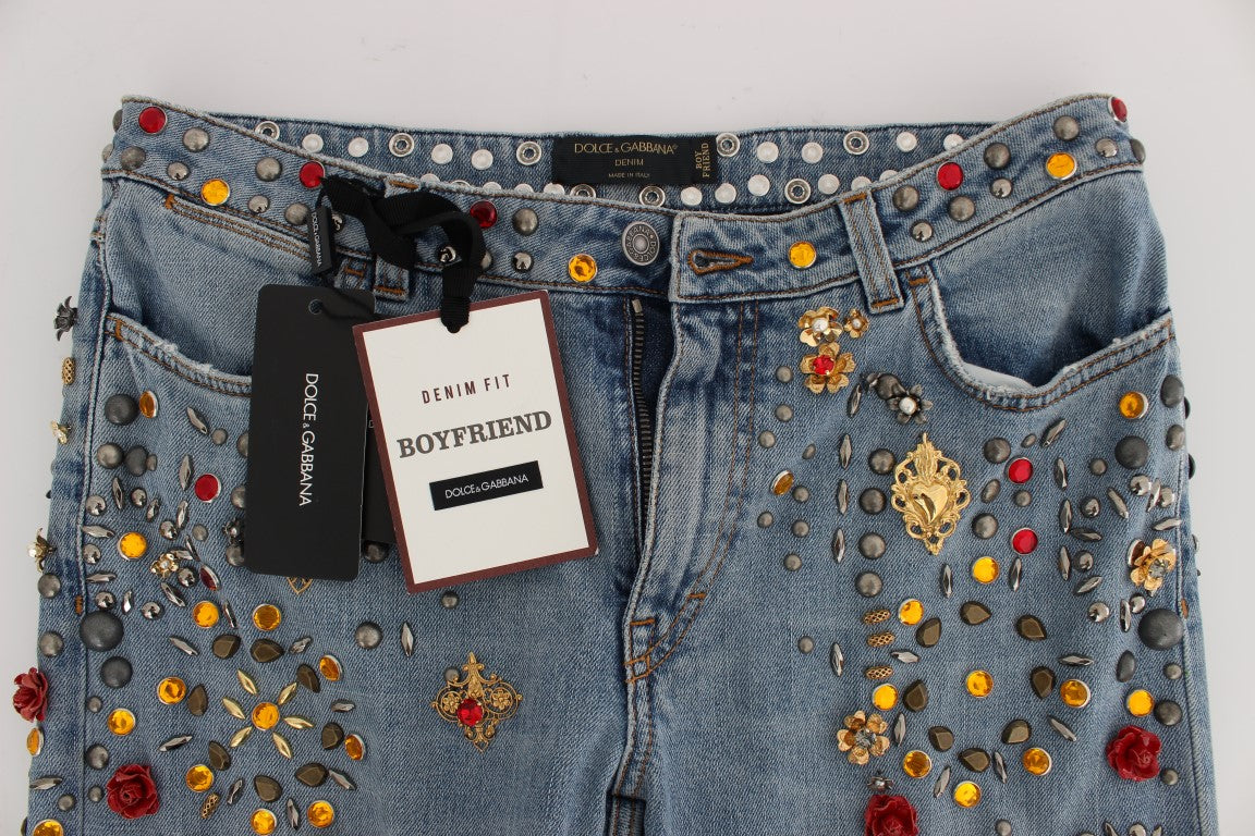 Jeans Dolce & Gabbana ornés de roses de cristal et de cœurs