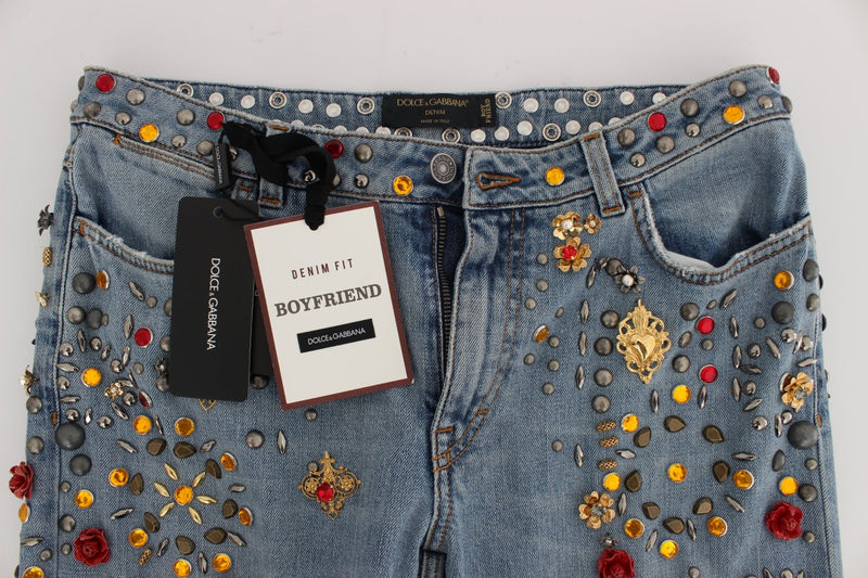 Jeans Dolce &amp; Gabbana ornés de roses de cristal et de cœurs