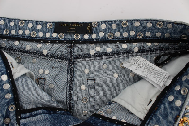 Jeans Dolce &amp; Gabbana ornés de roses de cristal et de cœurs