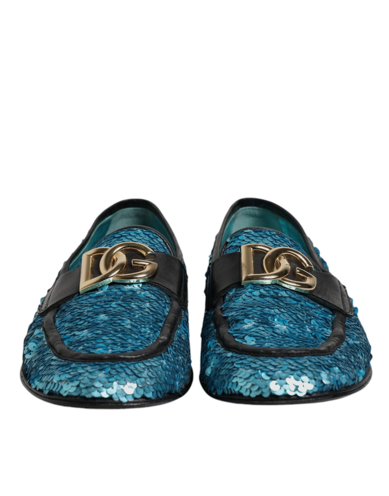 Dolce & Gabbana Blue Sequined Loafers - Luxury Formal Shoes
