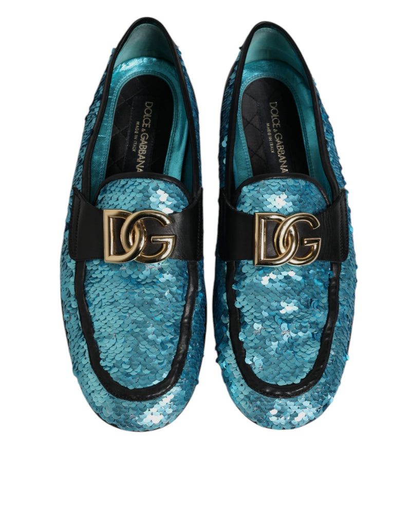 Dolce & Gabbana Blue Sequined Loafers - Luxury Formal Shoes