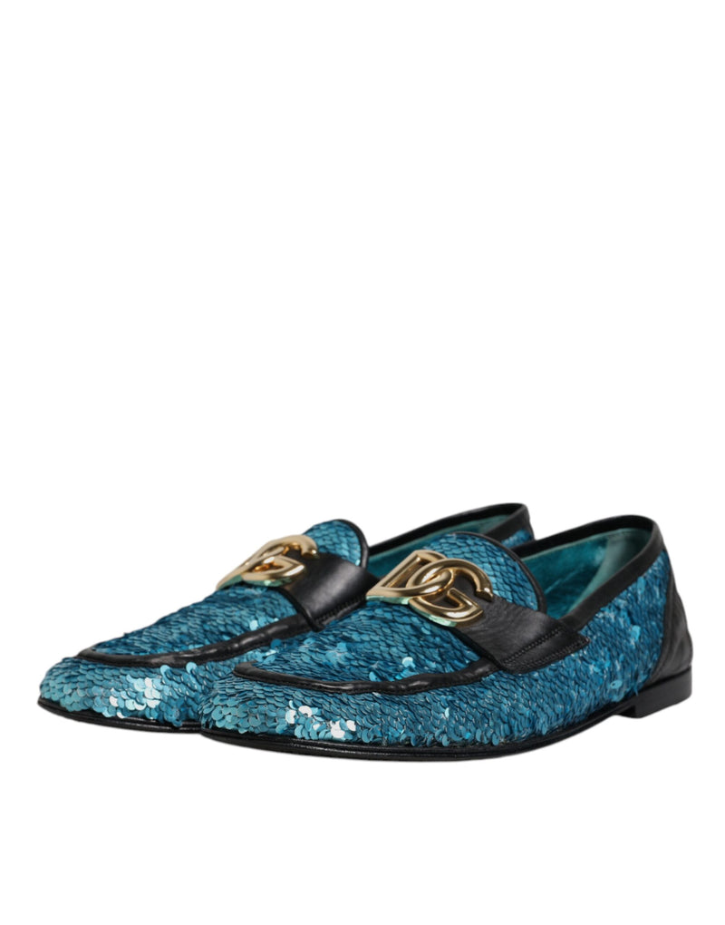 Dolce & Gabbana Blue Sequined Loafers - Luxury Formal Shoes