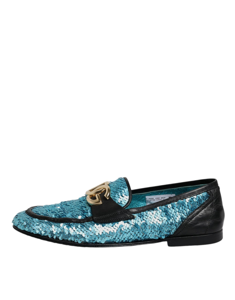 Dolce & Gabbana Blue Sequined Loafers - Luxury Formal Shoes