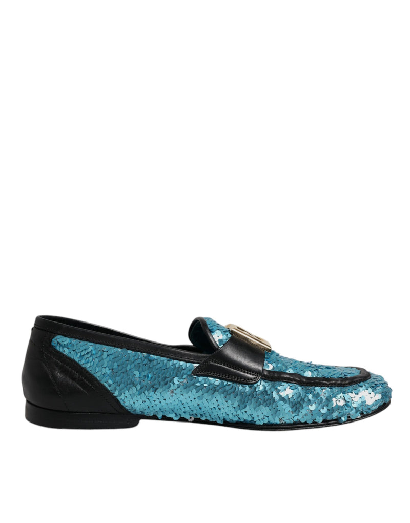 Dolce & Gabbana Blue Sequined Loafers - Luxury Formal Shoes