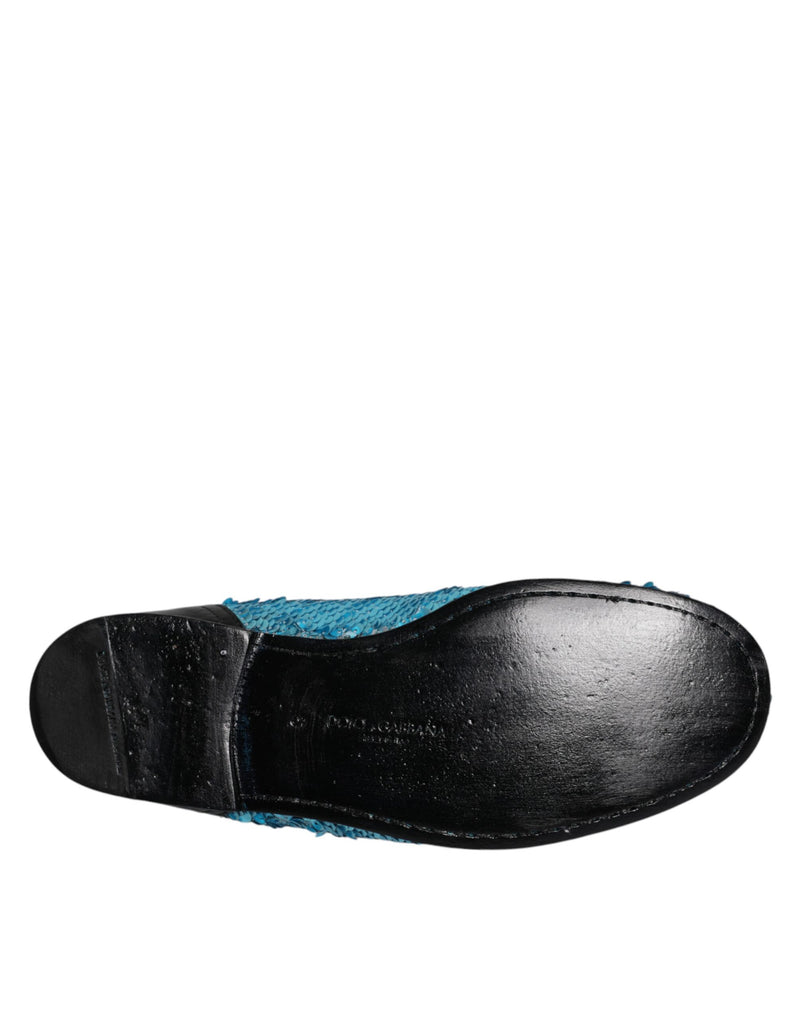Dolce & Gabbana Blue Sequined Loafers - Luxury Formal Shoes