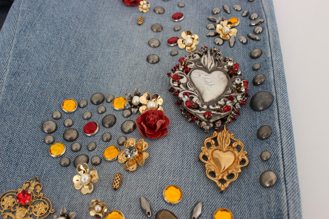 Jeans Dolce &amp; Gabbana ornés de roses de cristal et de cœurs