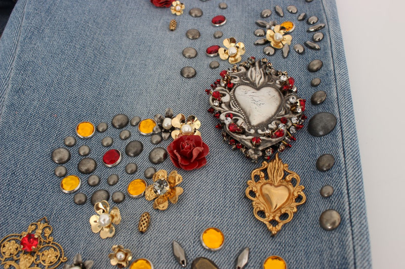 Jeans Dolce &amp; Gabbana ornés de roses de cristal et de cœurs