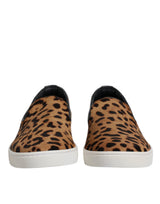 Dolce & Gabbana Sneakers en Fourrure de Veau Marron à Imprimé Léopard