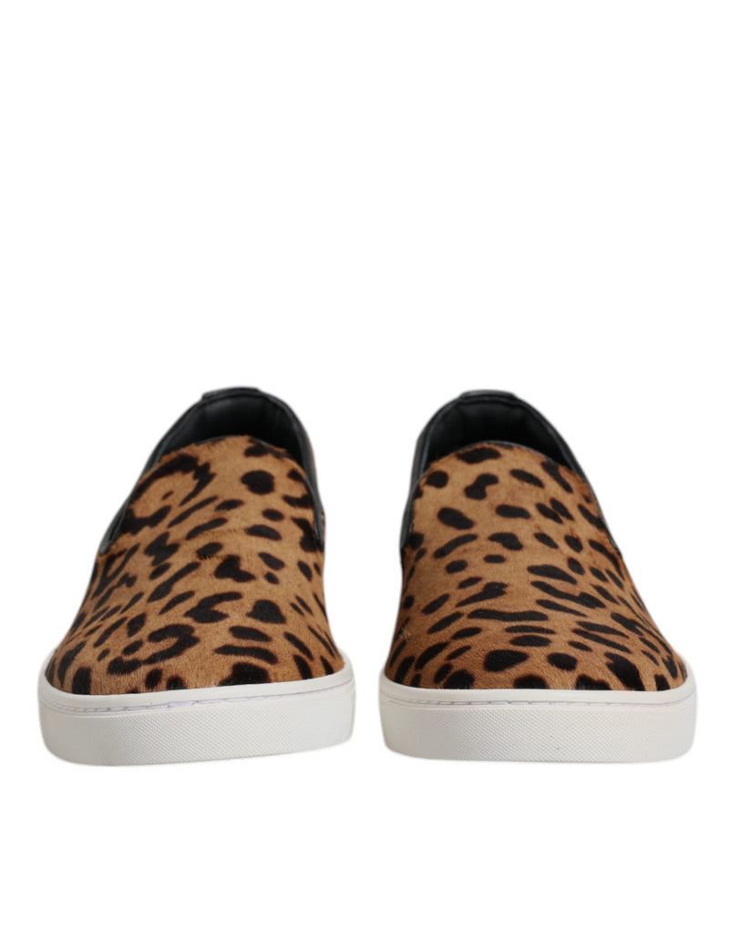 Dolce & Gabbana Sneakers en Fourrure de Veau Marron à Imprimé Léopard