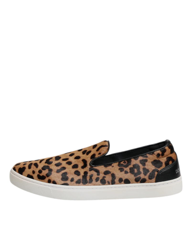 Dolce & Gabbana Sneakers en Fourrure de Veau Marron à Imprimé Léopard