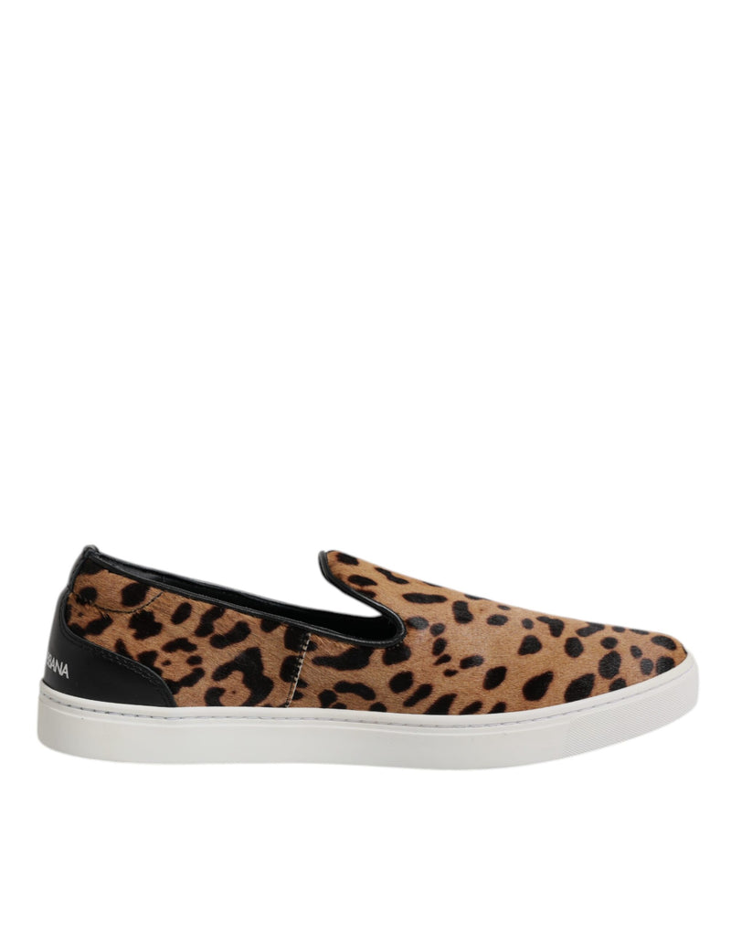 Dolce & Gabbana Sneakers en Fourrure de Veau Marron à Imprimé Léopard