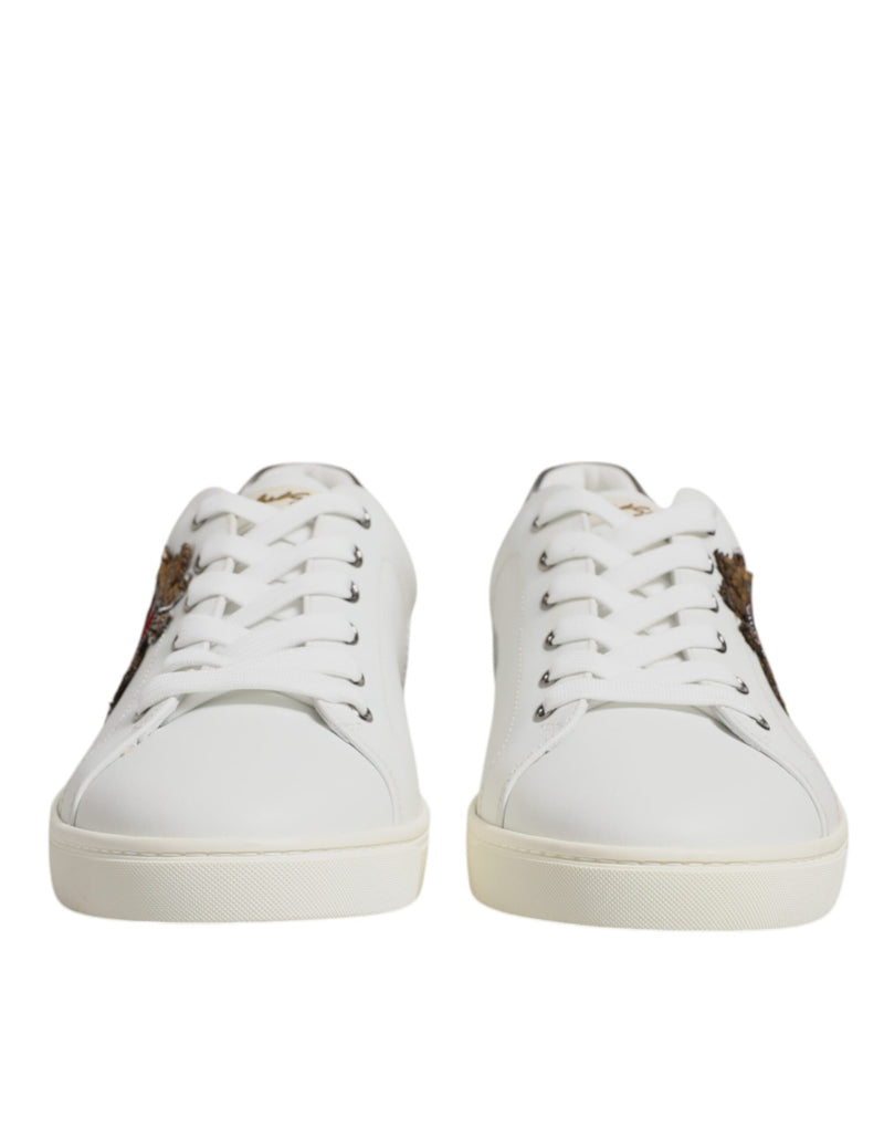 Dolce & Gabbana Sneakers en Cuir Blanc avec Ornements en Coeur