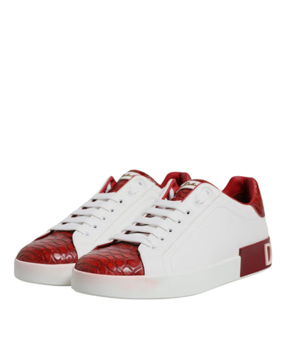 Dolce & Gabbana White Red Leather Portofino Men Sneaker Shoes