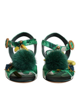 Dolce & Gabbana Green Crystal Fur Embellished Sandals