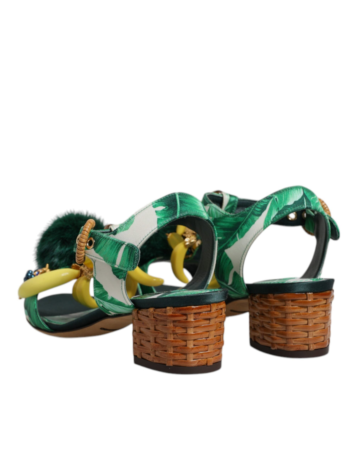 Dolce & Gabbana Green Crystal Fur Embellished Sandals