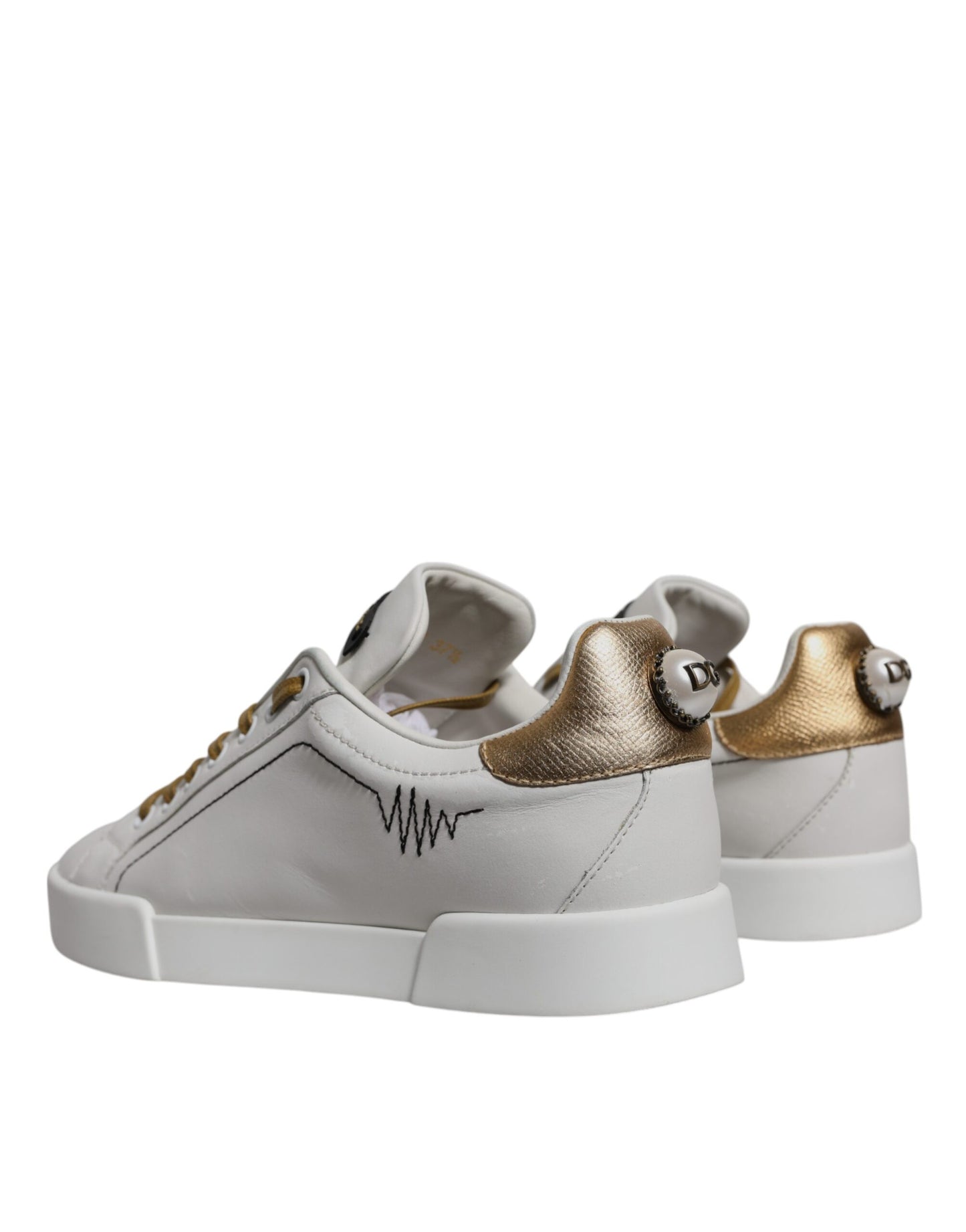 Dolce & Gabbana White Gold Leather Low Top Sneakers Shoes