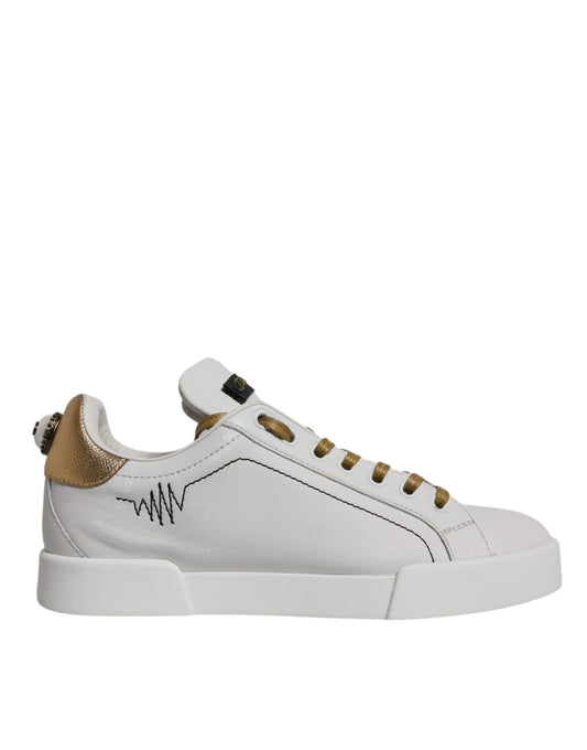 Dolce & Gabbana witte leren low-top sneakers met gouden details