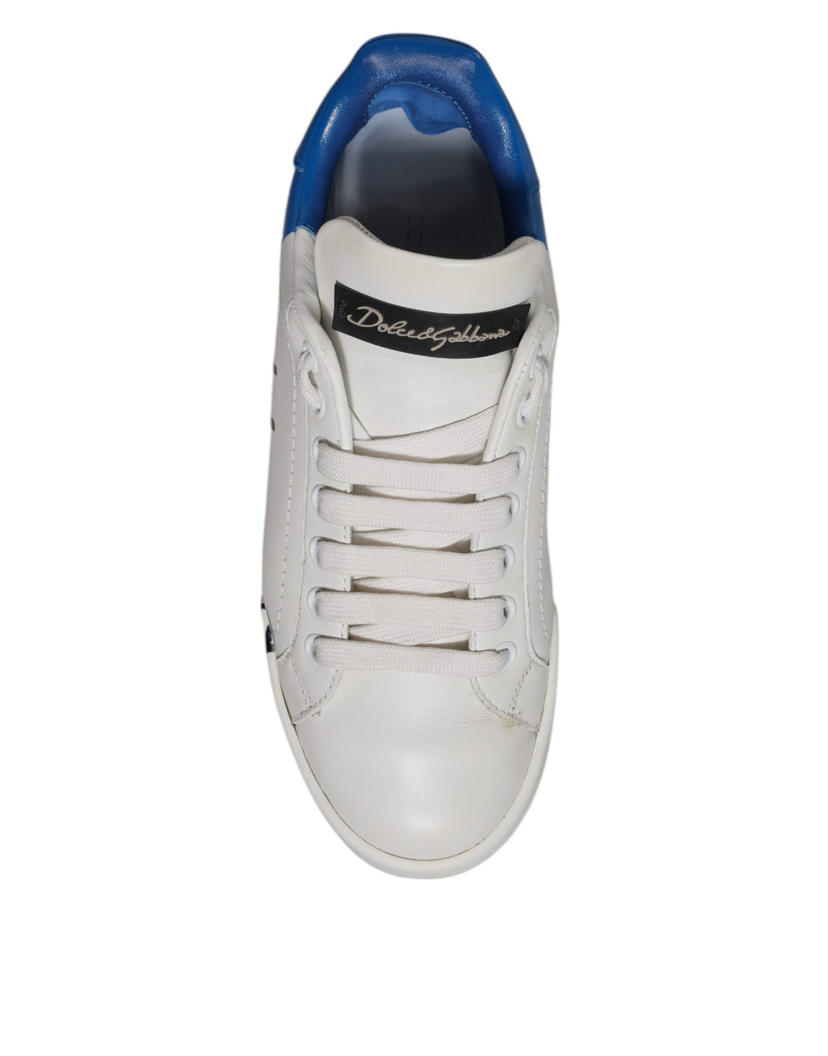 Dolce & Gabbana Portofino Sneakers en Cuir Blanc et Bleu