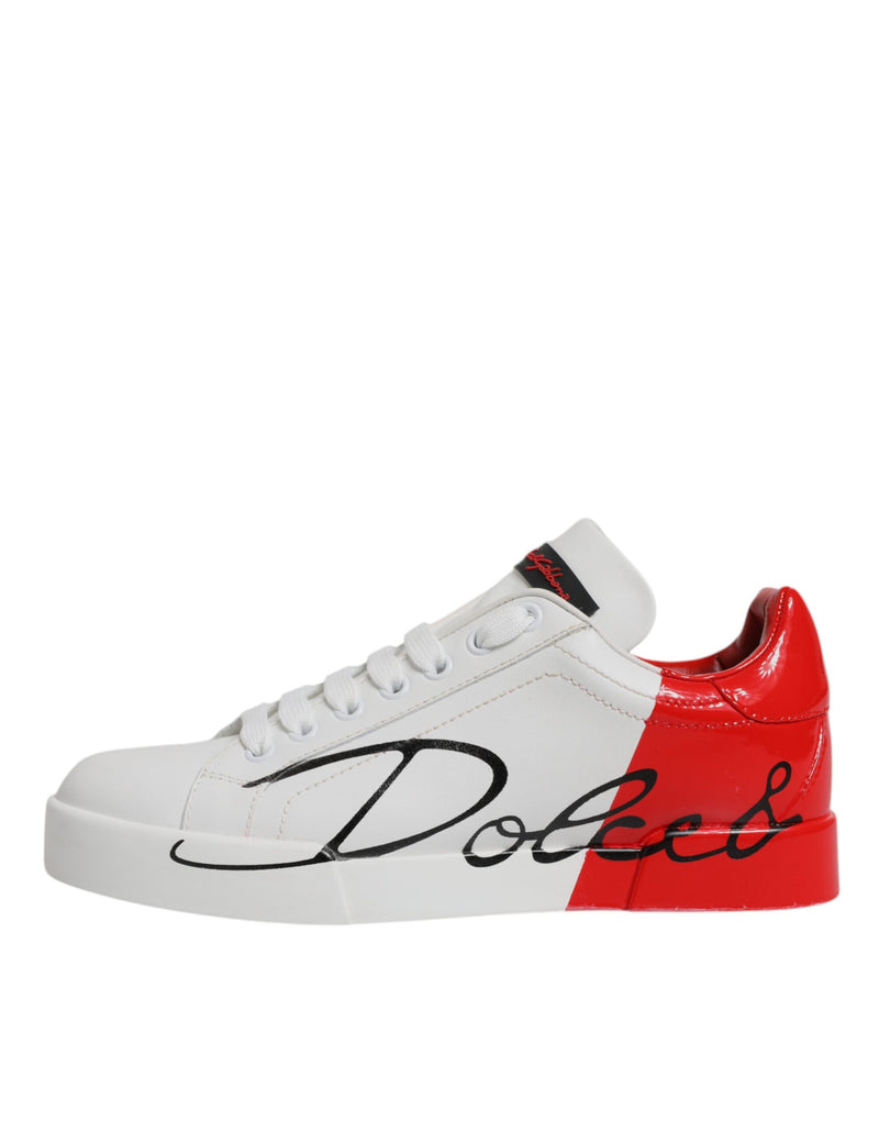 Dolce & Gabbana White Red Logo Portofino Sneakers