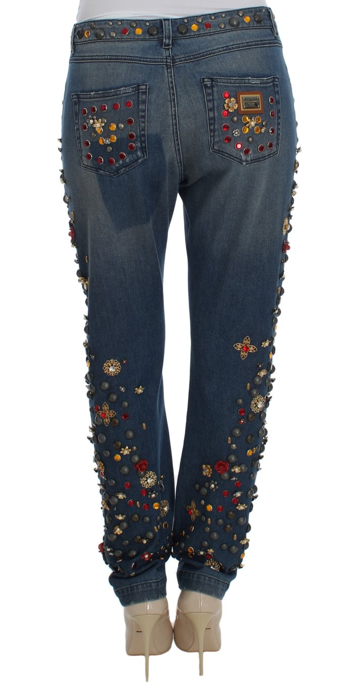 Jeans Dolce & Gabbana ornés de cristaux et de roses en forme de cœur