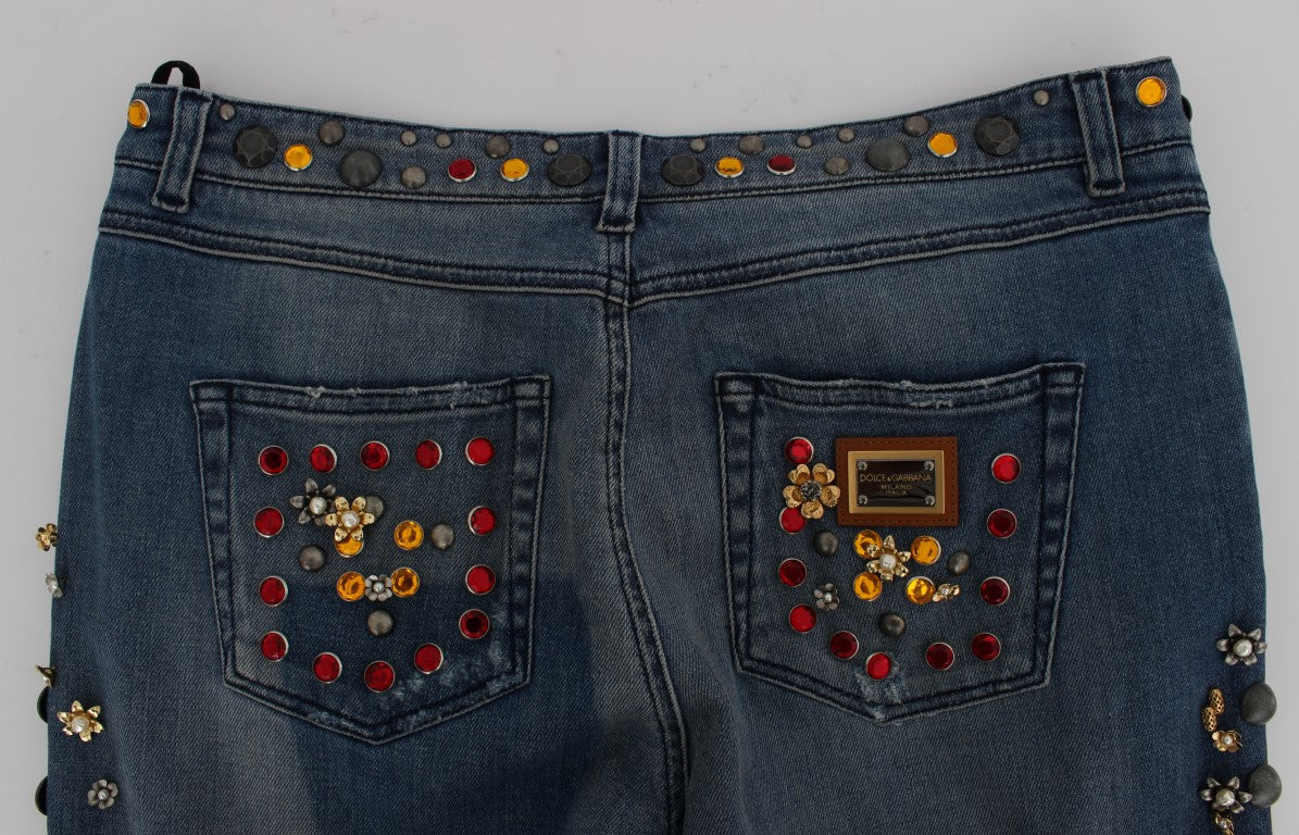 Jeans Dolce & Gabbana ornés de cristaux et de roses en forme de cœur