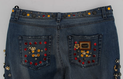 Jeans Dolce & Gabbana ornés de cristaux et de roses en forme de cœur