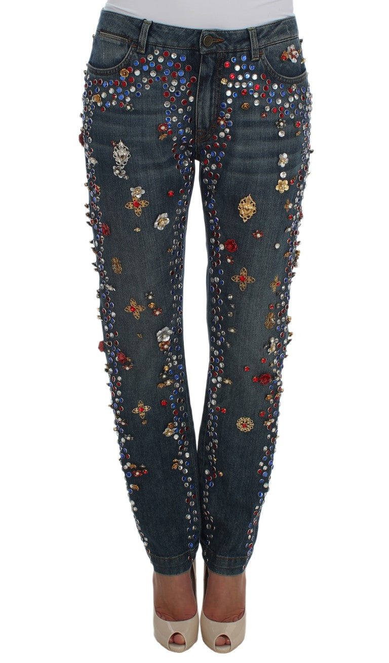 Jeans Dolce &amp; Gabbana ornés de roses de cristal et de cœurs