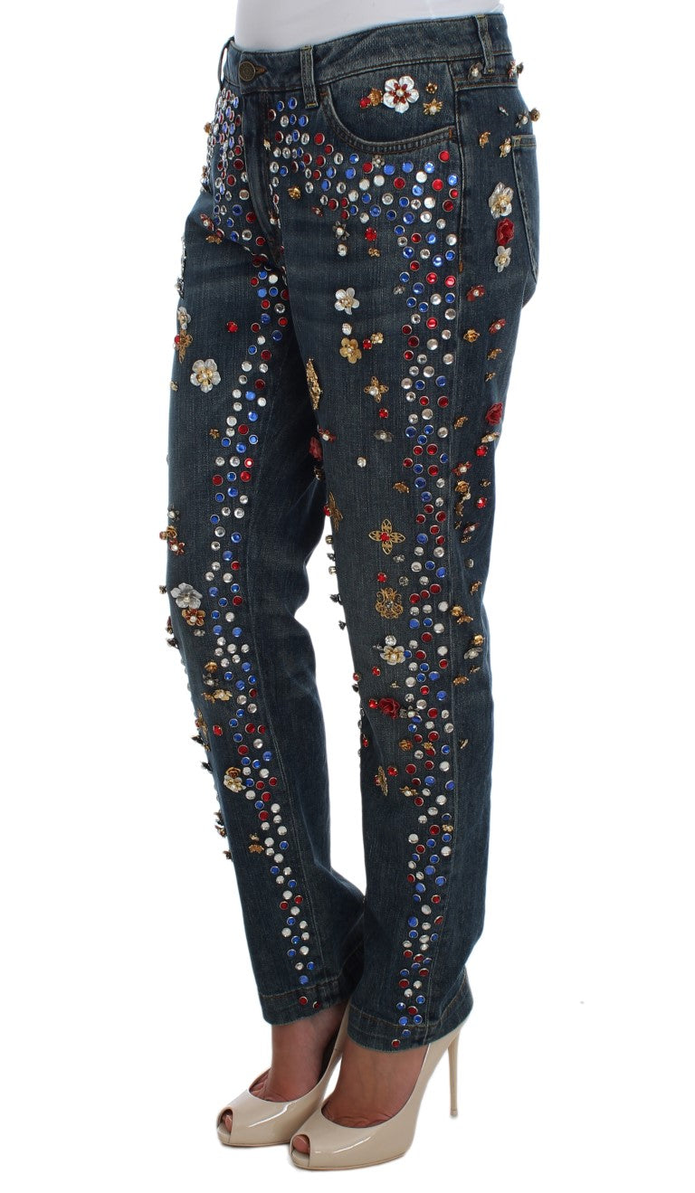 Jeans Dolce &amp; Gabbana ornés de roses de cristal et de cœurs