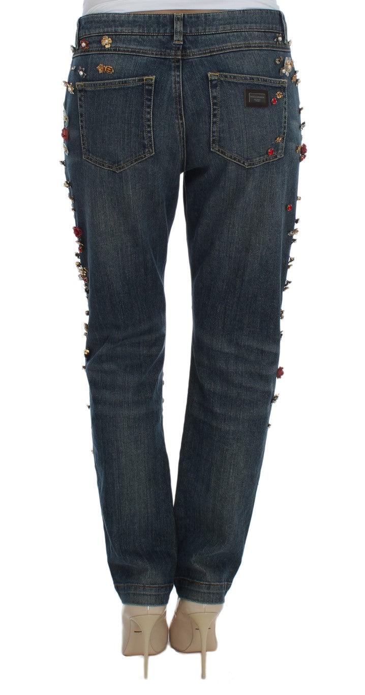 Jeans Dolce &amp; Gabbana ornés de roses de cristal et de cœurs