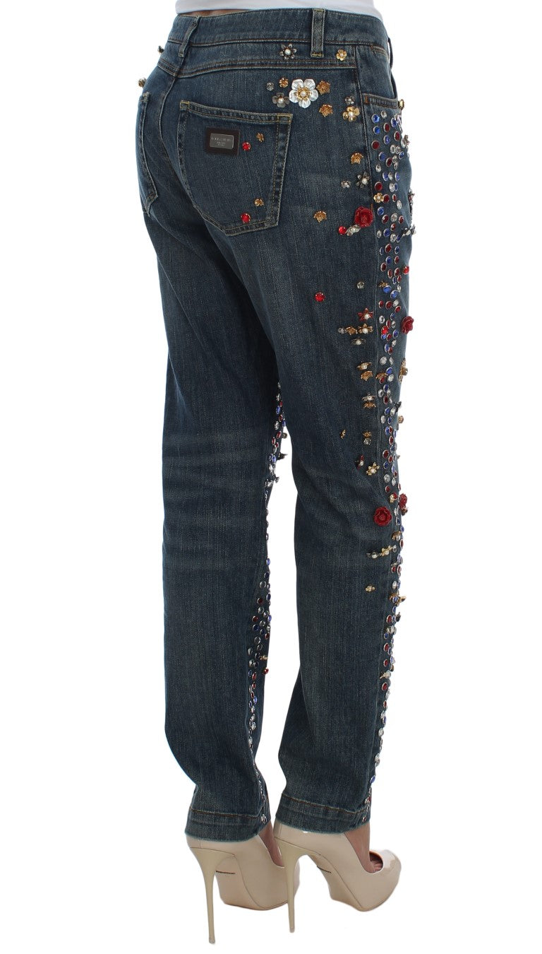 Jeans Dolce &amp; Gabbana ornés de roses de cristal et de cœurs