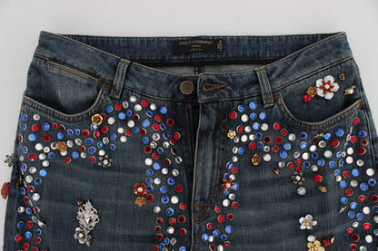 Jeans Dolce & Gabbana ornés de roses de cristal et de cœurs