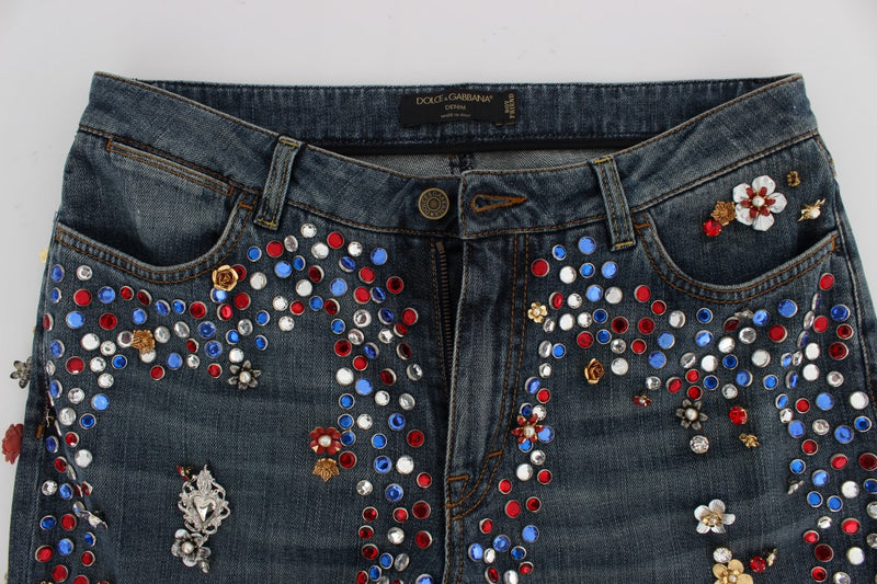 Jeans Dolce &amp; Gabbana ornés de roses de cristal et de cœurs