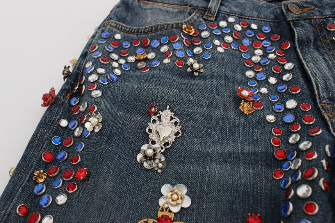 Jeans Dolce &amp; Gabbana ornés de roses de cristal et de cœurs