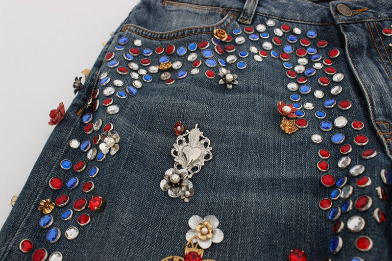 Jeans Dolce &amp; Gabbana ornés de roses de cristal et de cœurs