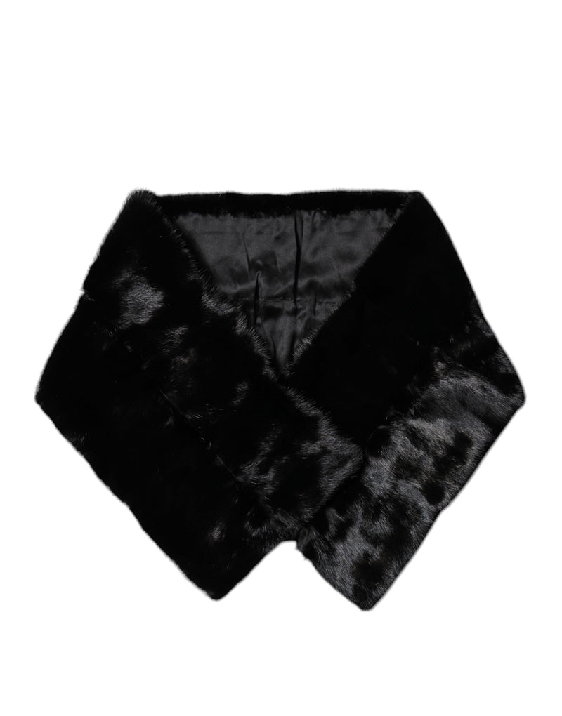 Dolce & Gabbana Black Fur Shawl Neck Wrap Cover Collar Scarf