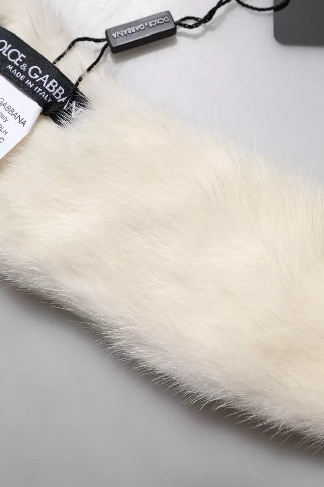 Dolce & Gabbana White Mink Fur Collar Neck Wrap Scarf