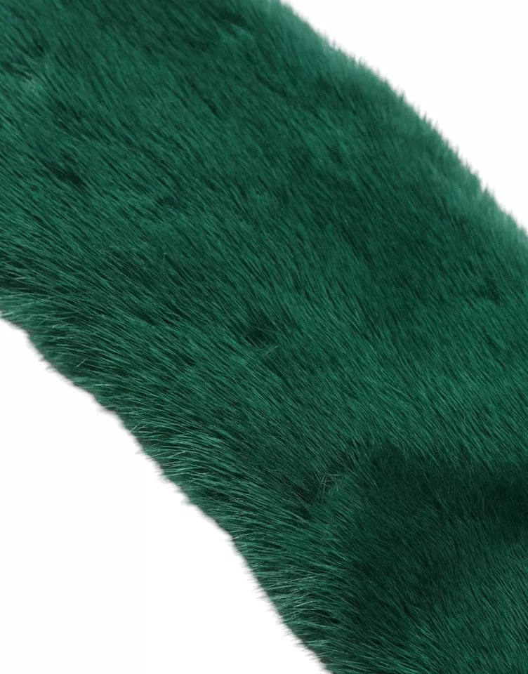 Dolce & Gabbana Green Mink Fur Collar Neck Wrap Scarf