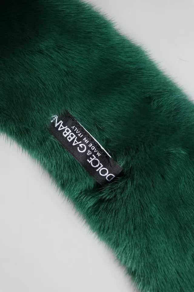 Dolce & Gabbana Green Mink Fur Collar Neck Wrap Scarf