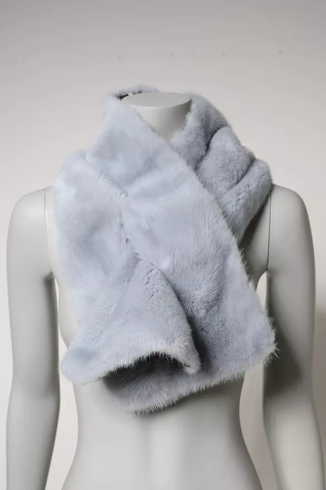 Dolce & Gabbana Écharpe en Fourrure de Vison Bleu Poudré